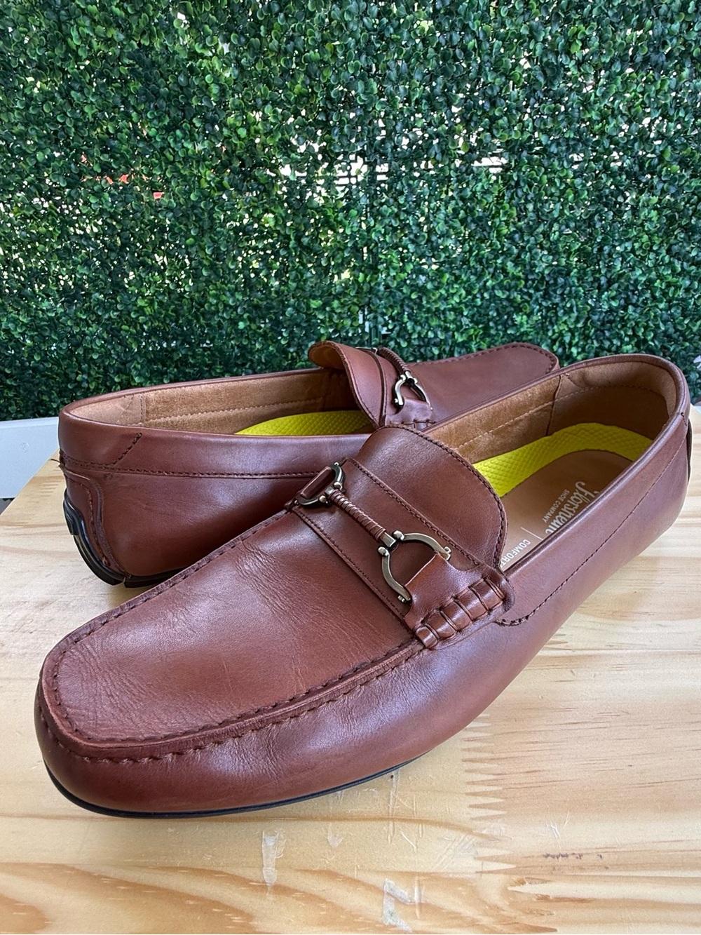 Florsheim Motor Menโs 12M Cognac Leather Bit Driver Loafers 13410-221